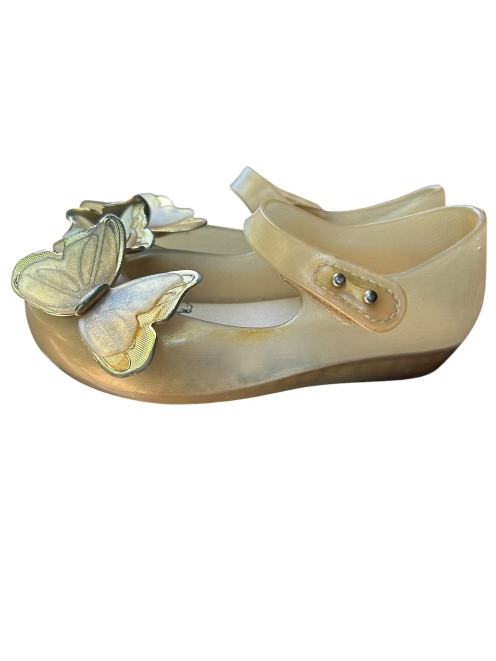 Mini Melissa Gold Butterfly Shoes Mary Janes Peep Toe Toddler Sz 9